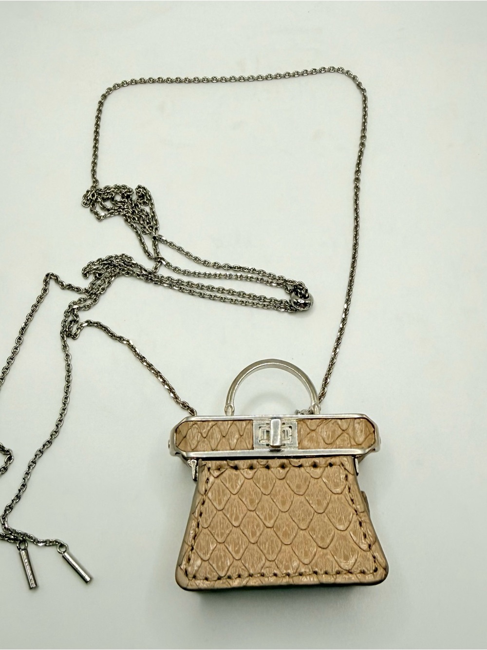 Fendi Peekaboo Mini Bag Pendant Necklace Python Embossed Leather Italy w/ COA